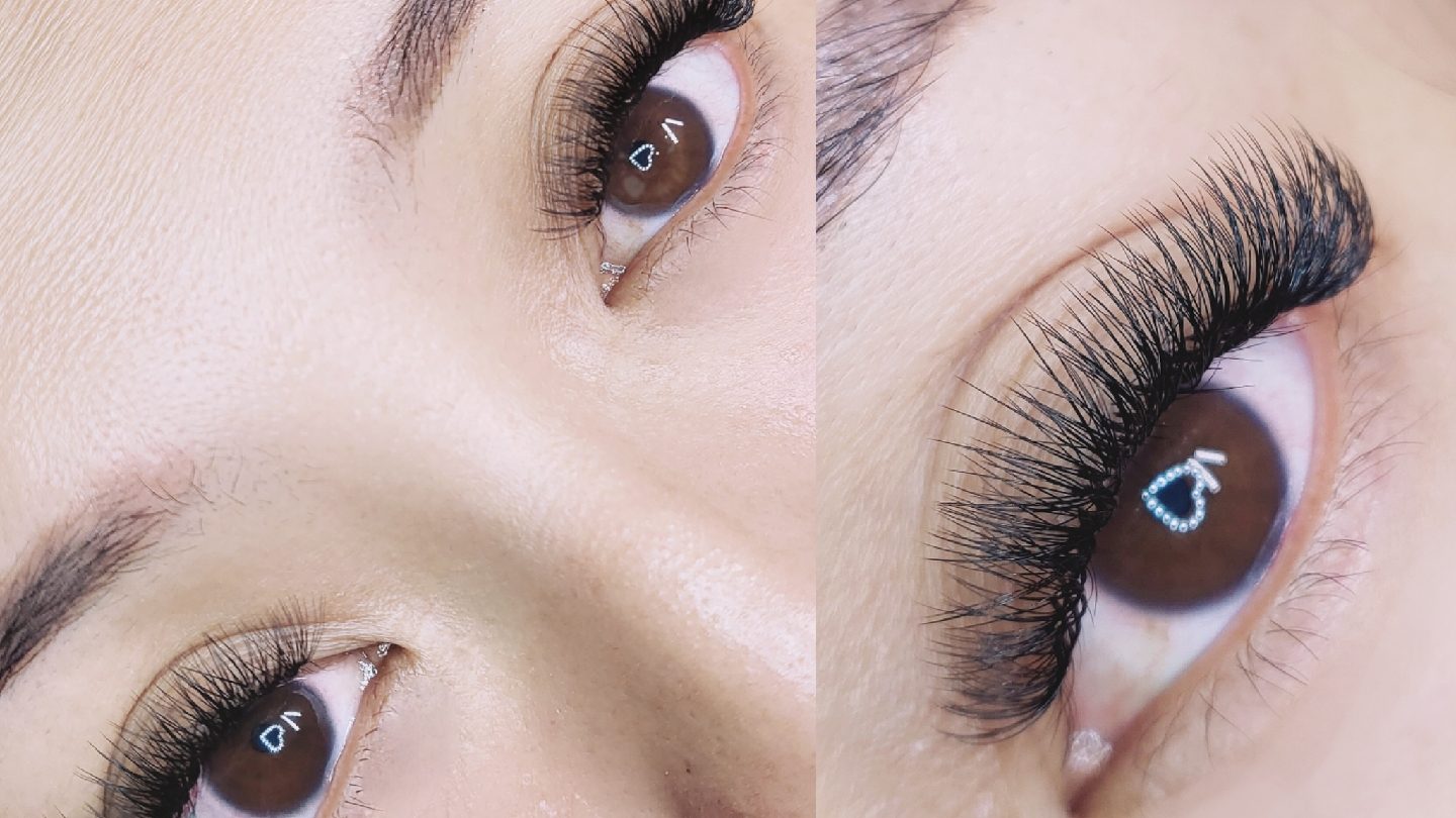 Two finished lash sets photographed side by side